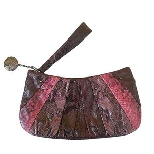 Nine West Faux Reptile Clutch Wristlet Bordeaux  Purple Ombré Party Night Out